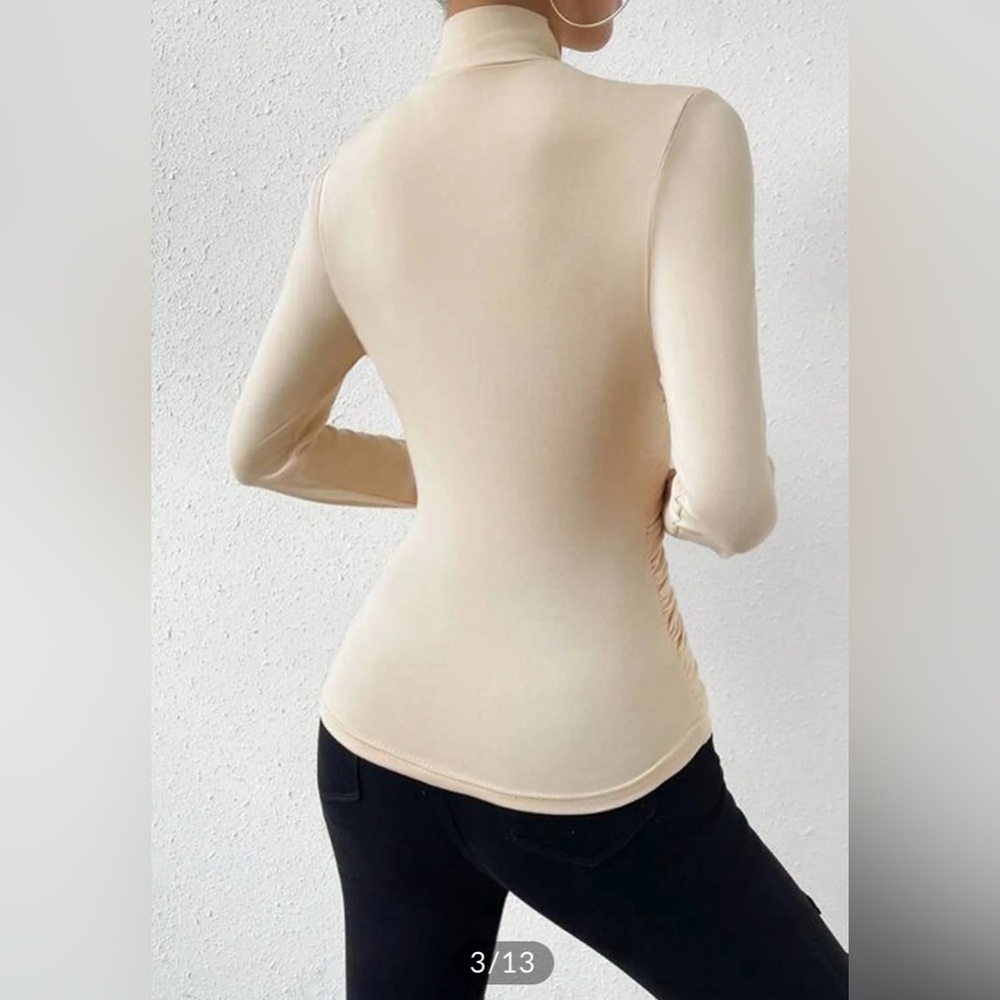 Cross-Over Collar Pleated Cinched T-Shirt Commense XS NWT CM6 - Picture 3 of 6